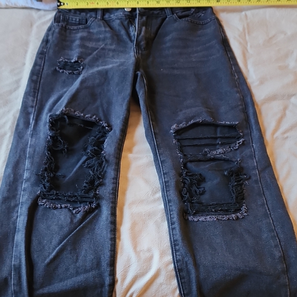 SHEIN Black Distressed Flare Jeans